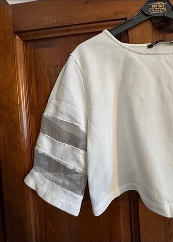 Kadın beyaz Kısa Kollu Crop Top - Görsel 5