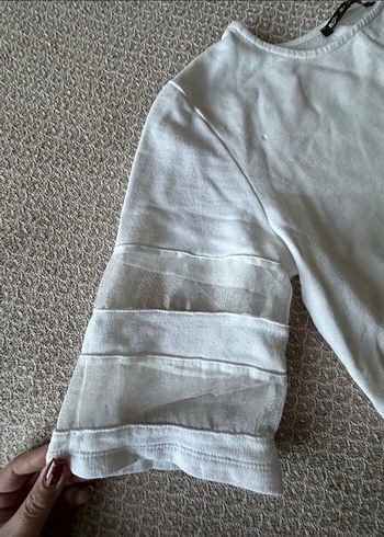 Kadın beyaz Kısa Kollu Crop Top - Görsel 6