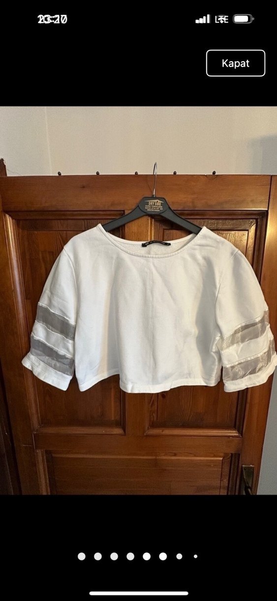 Kadın beyaz Kısa Kollu Crop Top - Görsel 3