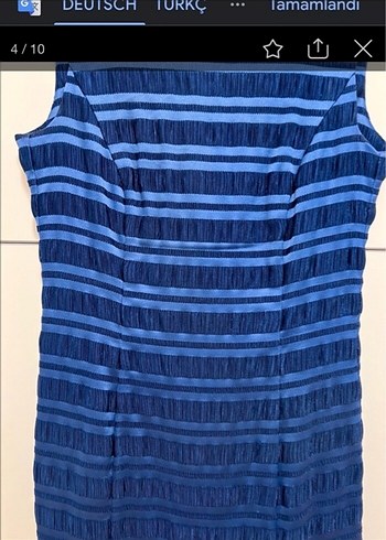 Lacivert Midi Çizgili Kalem Elbise - Görsel 5