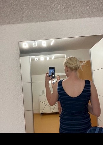 Lacivert Midi Çizgili Kalem Elbise - Görsel 3