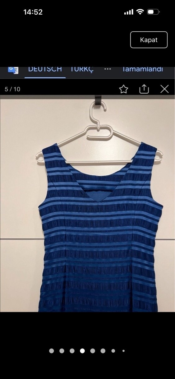 Lacivert Midi Çizgili Kalem Elbise - Görsel 4