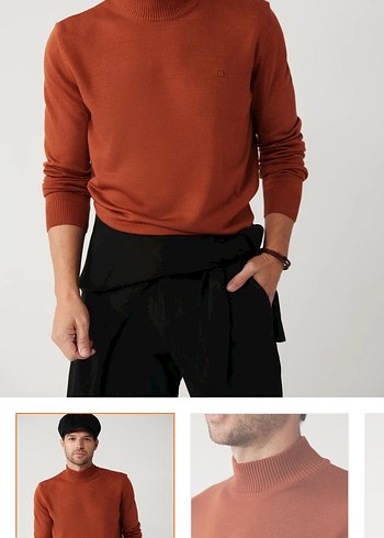 Avva Erkek Kiremit yarım Balıkçı Yaka Triko kazak - Görsel 6