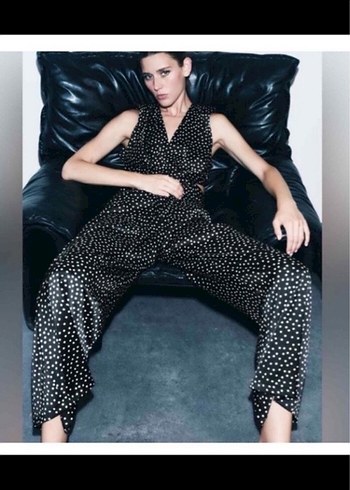 Zara Kadın Siyah Puantiyeli  V Yaka Tulum - Görsel 7