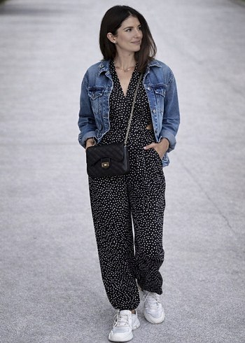 Zara Kadın Siyah Puantiyeli  V Yaka Tulum - Görsel 5