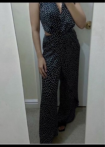 Zara Kadın Siyah Puantiyeli  V Yaka Tulum - Görsel 6