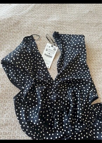 Zara Kadın Siyah Puantiyeli  V Yaka Tulum - Görsel 8