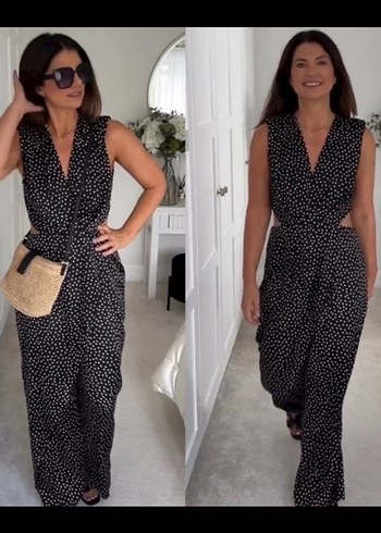 Zara Kadın Siyah Puantiyeli  V Yaka Tulum - Görsel 13