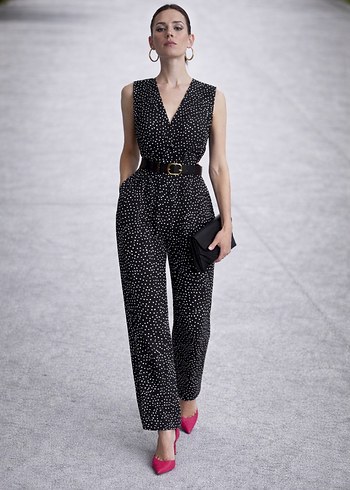 Zara Kadın Siyah Puantiyeli  V Yaka Tulum - Görsel 4