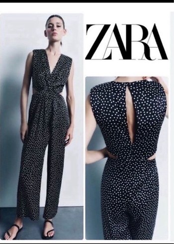 Zara Kadın Siyah Puantiyeli  V Yaka Tulum - Görsel 9