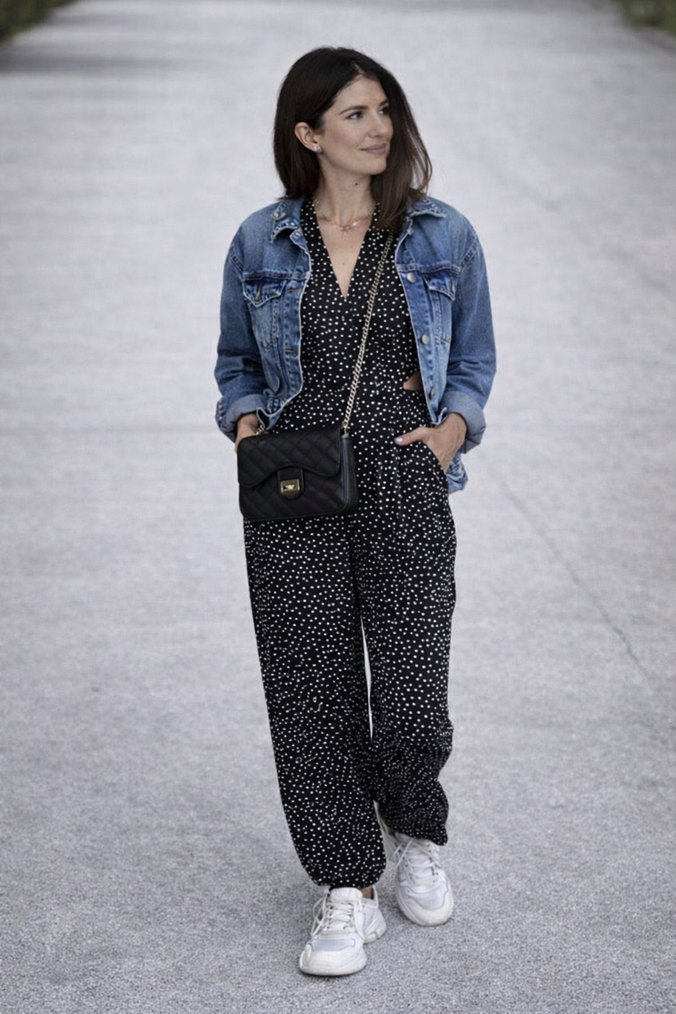 Zara Kadın Siyah Puantiyeli  V Yaka Tulum - Görsel 5