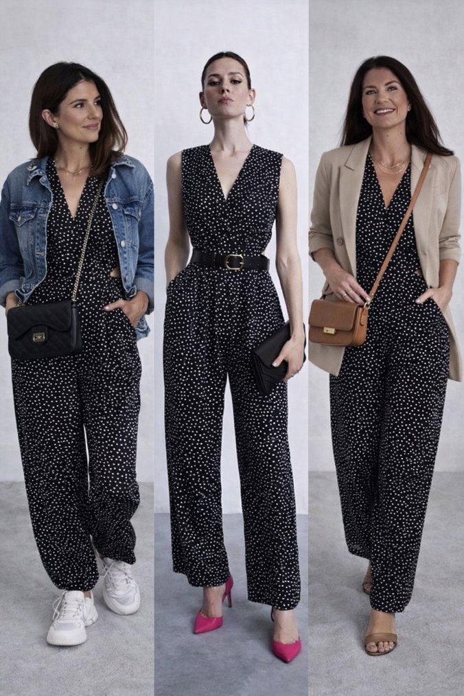 Zara Kadın Siyah Puantiyeli  V Yaka Tulum - Görsel 2