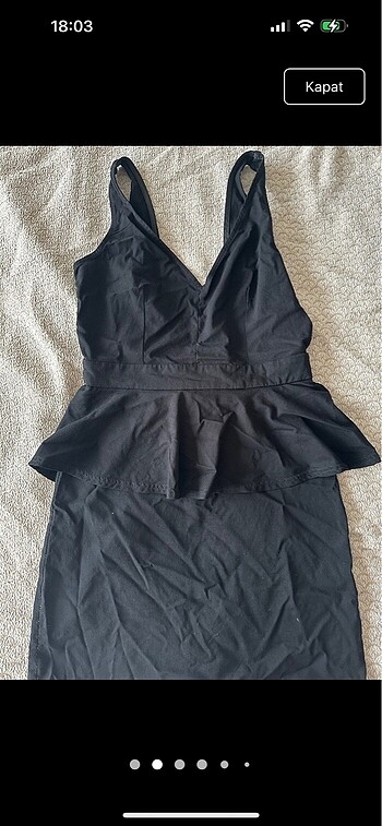 H&M Siyah Esnek Dalgıç Kumaş Peplum Mini Elbise belden volanlı sırt