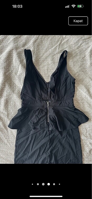36 Beden siyah Renk Siyah Esnek Dalgıç Kumaş Peplum Mini Elbise belden volanlı sırt