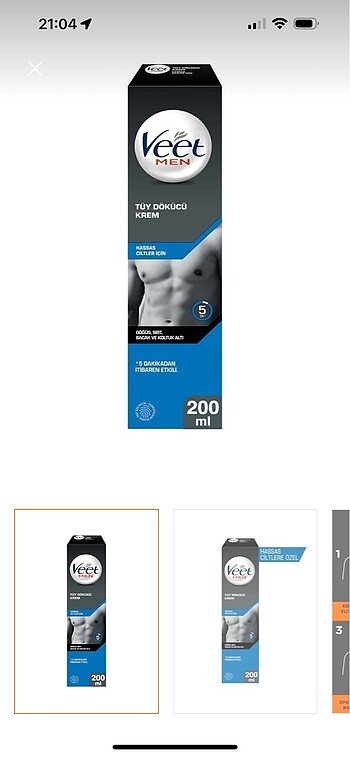 Veet Men Erkeklere Özel Tüy Dökücü Krem Hassas Ciltler 200 ml, s