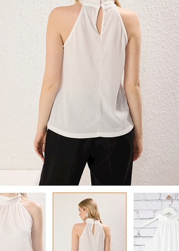 Beyaz Kolsuz Bluz - Görsel 2