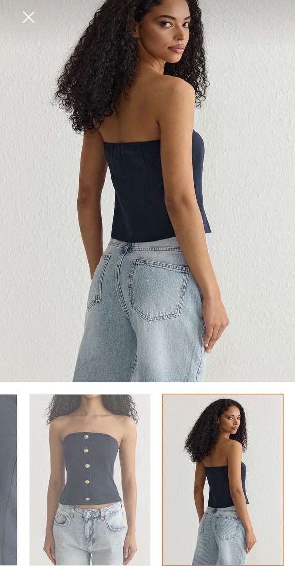 straplez düğmeli bluz - Görsel 2