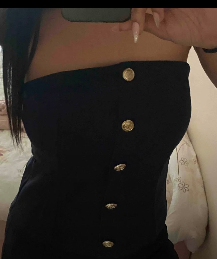 straplez düğmeli bluz - Görsel 3