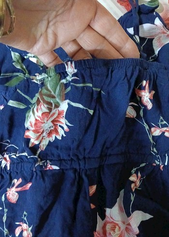 Kadın Lacivert Çiçekli Mini Tulum - Görsel 4