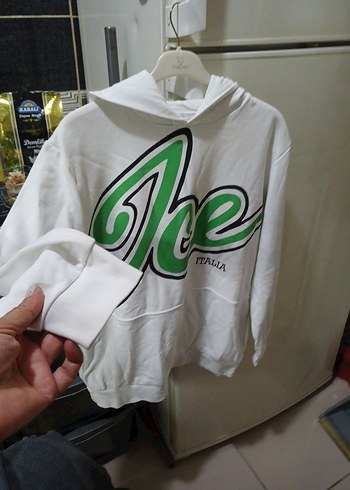Beyaz Kapüşonlu Baskılı unisex Sweatshirt