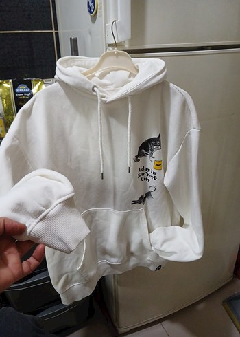 Kapüşonlu Baskılı Beyaz erkek kadin Sweatshirt