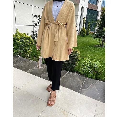 Bej keten kimono