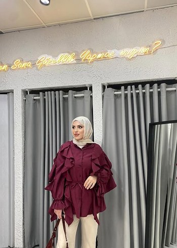 Bordo Fırfırlı Midi Tunik