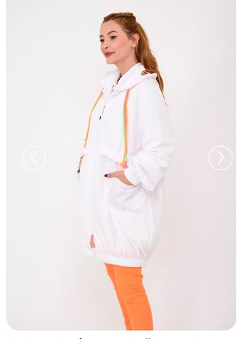 Kadın Beyaz Kapüşonlu Midi Yağmurluk parkmoda sıfır - Görsel 5