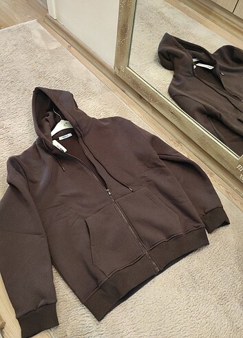 xl Beden kahverengi Renk Kapşonlu büyük beden sweatshirt mont 