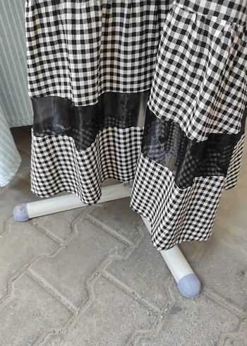 Gri Kareli Uzun çapraz akılı elbise tasarım - Görsel 6