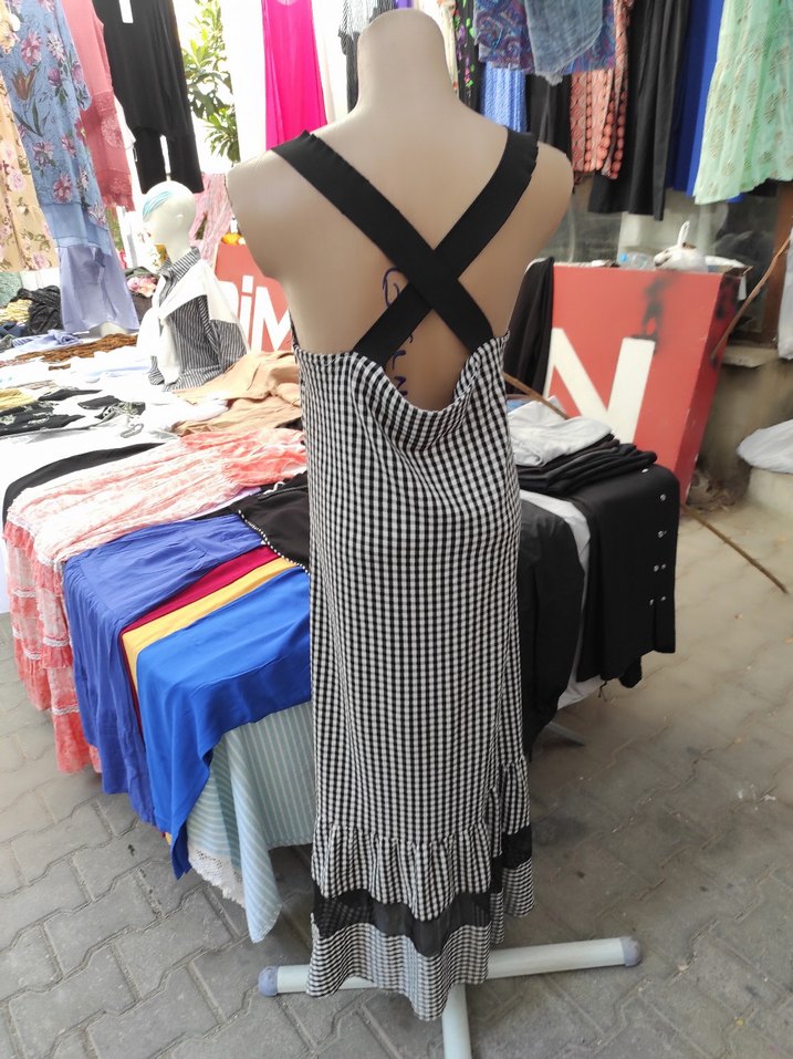 Gri Kareli Uzun çapraz akılı elbise tasarım - Görsel 2