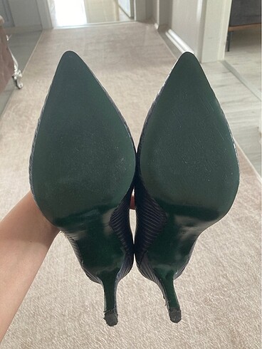 38 Beden Kemal Tanca Lacivert Deri Stiletto Ayakkabı