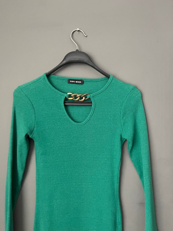 Zincir Detaylı Uzun Triko Elbise - Görsel 2