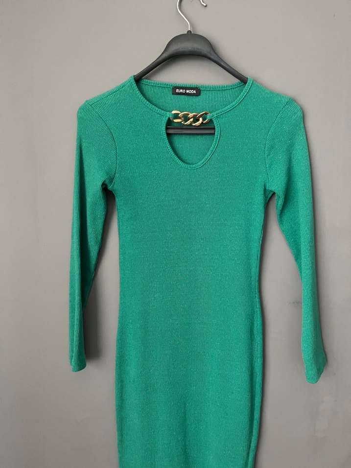 Zincir Detaylı Uzun Triko Elbise - Görsel 5