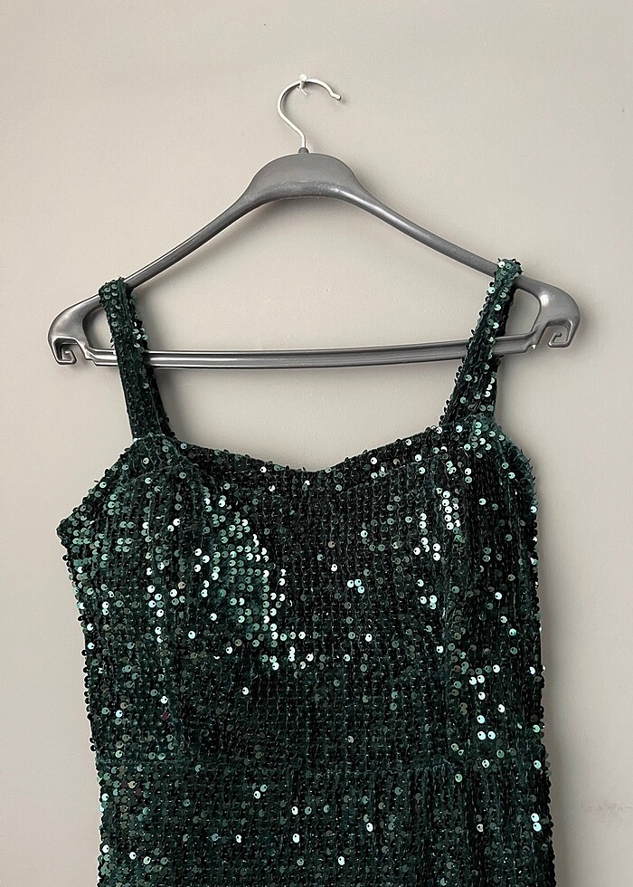 Zümrüt yeşili elbise payetli elbise - Görsel 3
