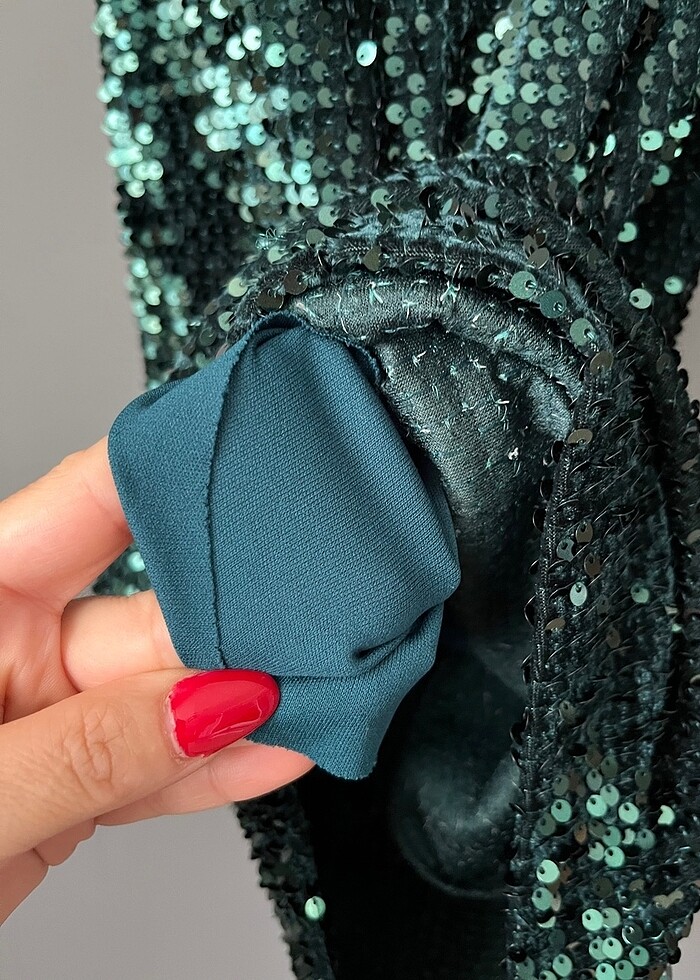 Zümrüt yeşili elbise payetli elbise - Görsel 4