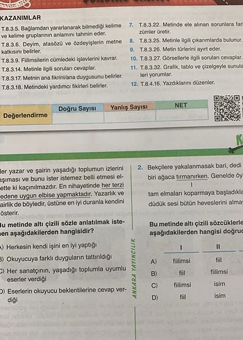 8. Sınıf Türkçe 32 Haftalık Kazanım Denemeleri - Görsel 2