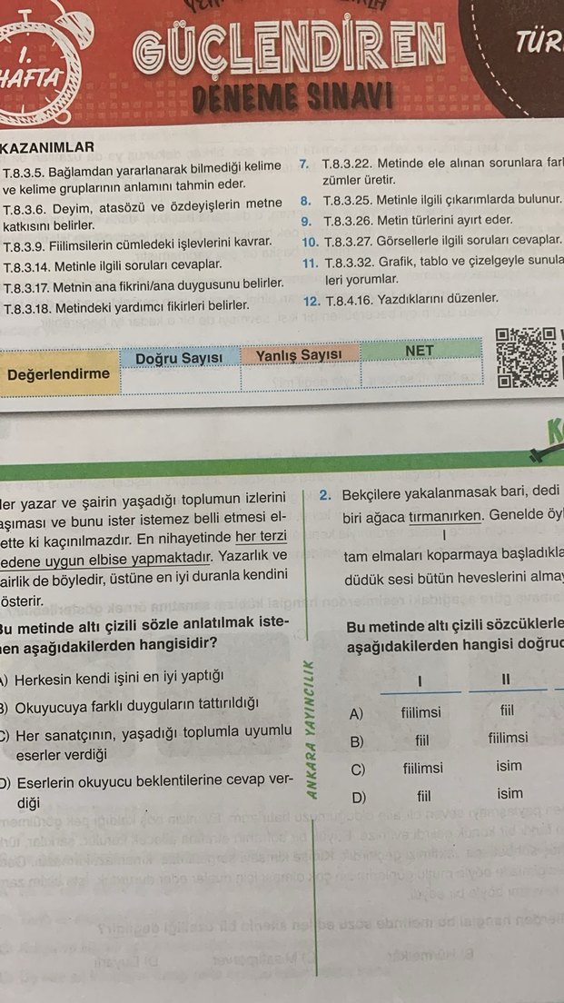 8. Sınıf Türkçe 32 Haftalık Kazanım Denemeleri - Görsel 2