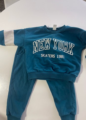 Erkek Çocuk Mavi Baskılı Sweatshirt ve Eşofman Takımı