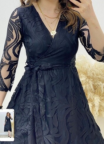 44 Beden siyah Renk Avelop güpürlü elbise