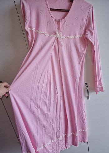 Düğmeli Pembe Hamile gece giyim - Görsel 2