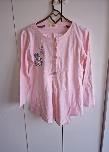 Düğmeli Pembe Keten Hamile pijama - Görsel 5