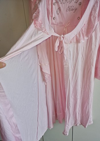 Nakışlı Pembe Hamile ve Emzirme Gecelik - Görsel 4