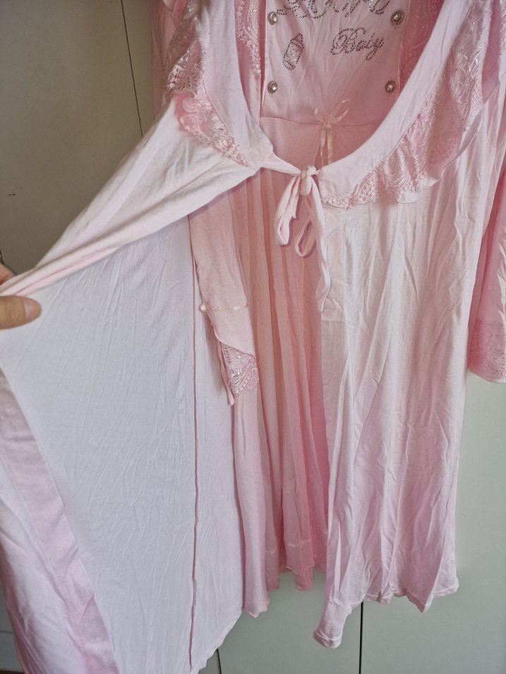 Nakışlı Pembe Hamile ve Emzirme Gecelik - Görsel 4