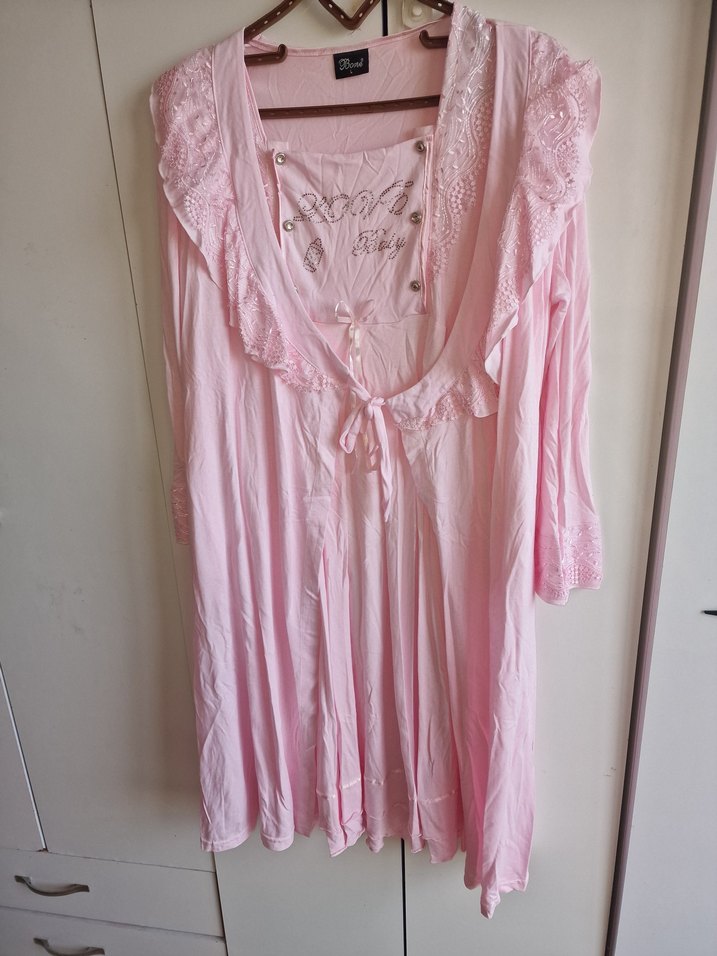 Nakışlı Pembe Hamile ve Emzirme Gecelik - Görsel 5