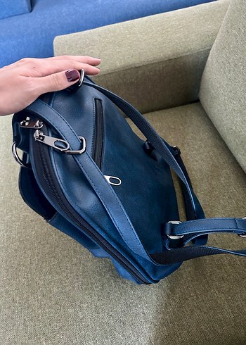 Deri Mavi Sırt Çantası yepyeni - Görsel 3