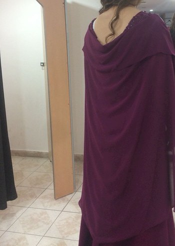 44 Beden bordo Renk Bordo Straplez Uzun Drapeli Abiye Elbise