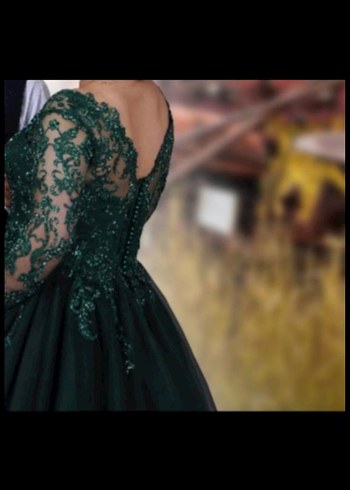 Henna Gelinlik Uzun Kol Dantel İşlemeli Yeşil Bohem Gelinlik