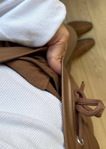 Deri Beli Bağlamalı Rahat Kadın Pantolon  - Görsel 3