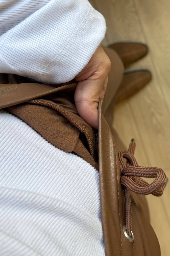 Deri Beli Bağlamalı Rahat Kadın Pantolon  - Görsel 3